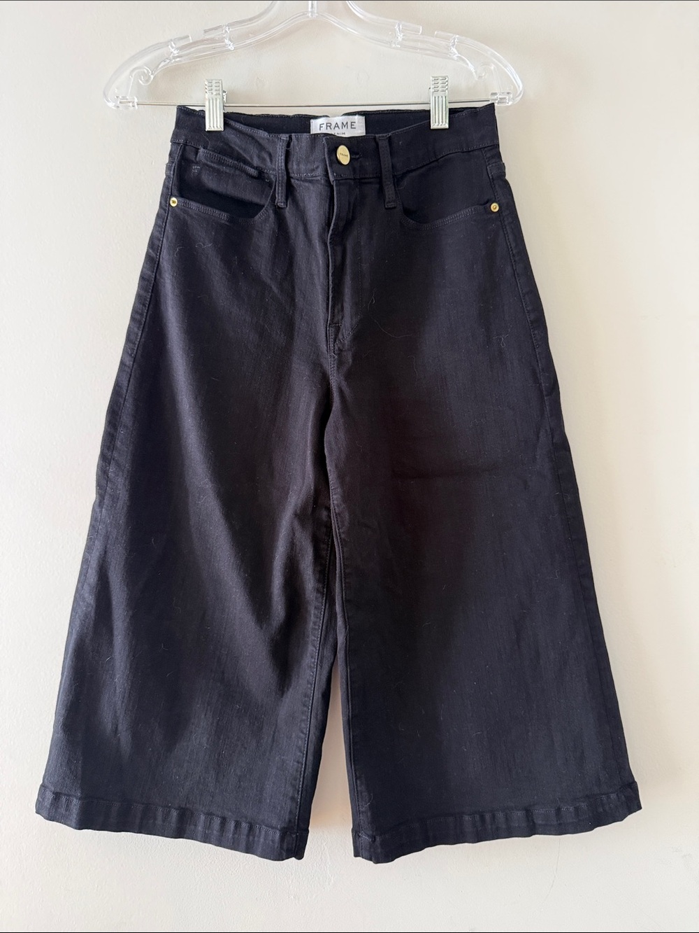Frame Denim Black Wide-Leg Cropped Shorts
